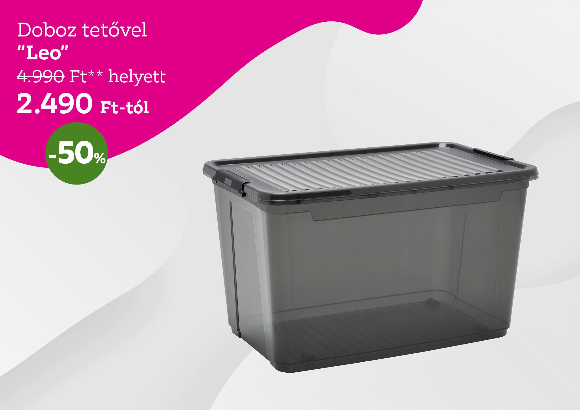 Doboz tetővel LEO 4990 Forint helyett 2490 Forint, kedvezmény mértéke 50%