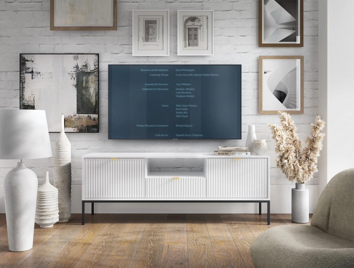 TV-SCHRANK Vellore Weiß 154 cm - Goldfarben/Schwarz, Holzwerkstoff/Metall (154/56/39cm) - Selsey