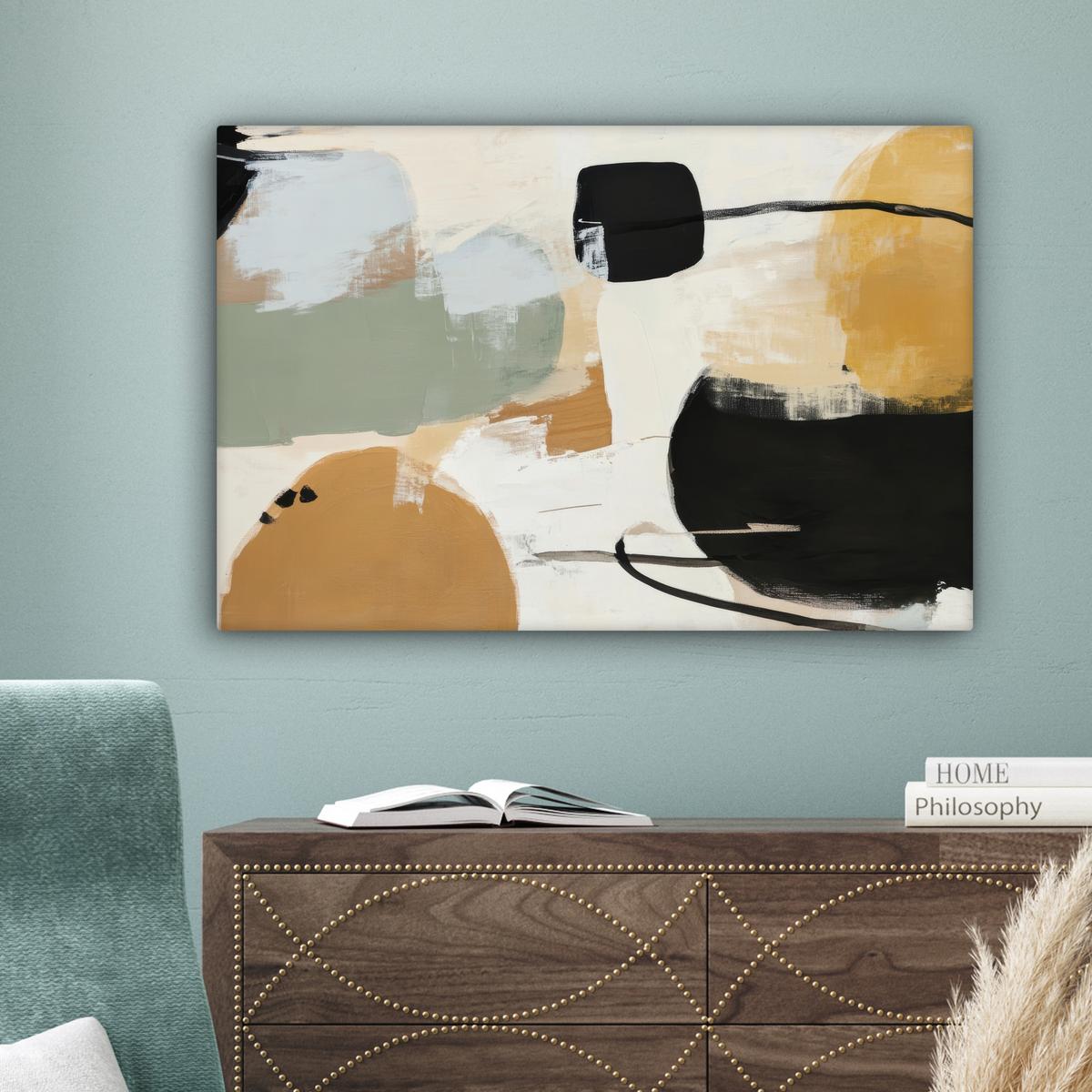 LEINWANDBILD Farbe - Abstrakt - Farben Wanddeko 90x60 cm - Currygelb, Textil (90/60cm) - MuchoWow