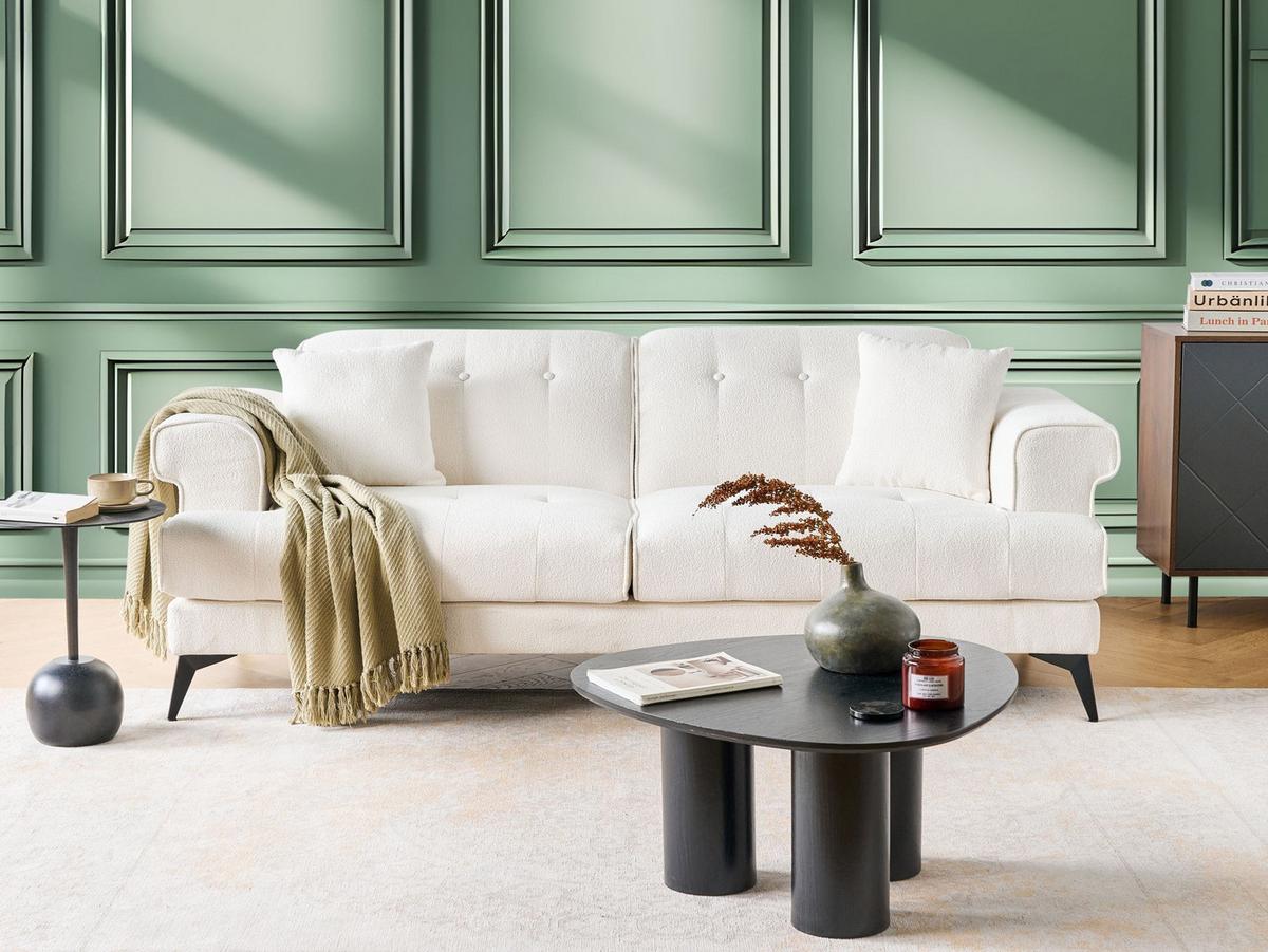 3-SITZER-SOFA Bouclé Weiß Skive - Weiß, Textil (214/88/85cm) - Beliani