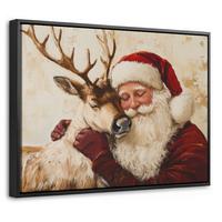 LEINWAND Bilder mit Rahmen - Weihnachtsmann - Rentier - Weihnachten - 40x30 - Rotbraun, Textil (40/30cm) - MuchoWow