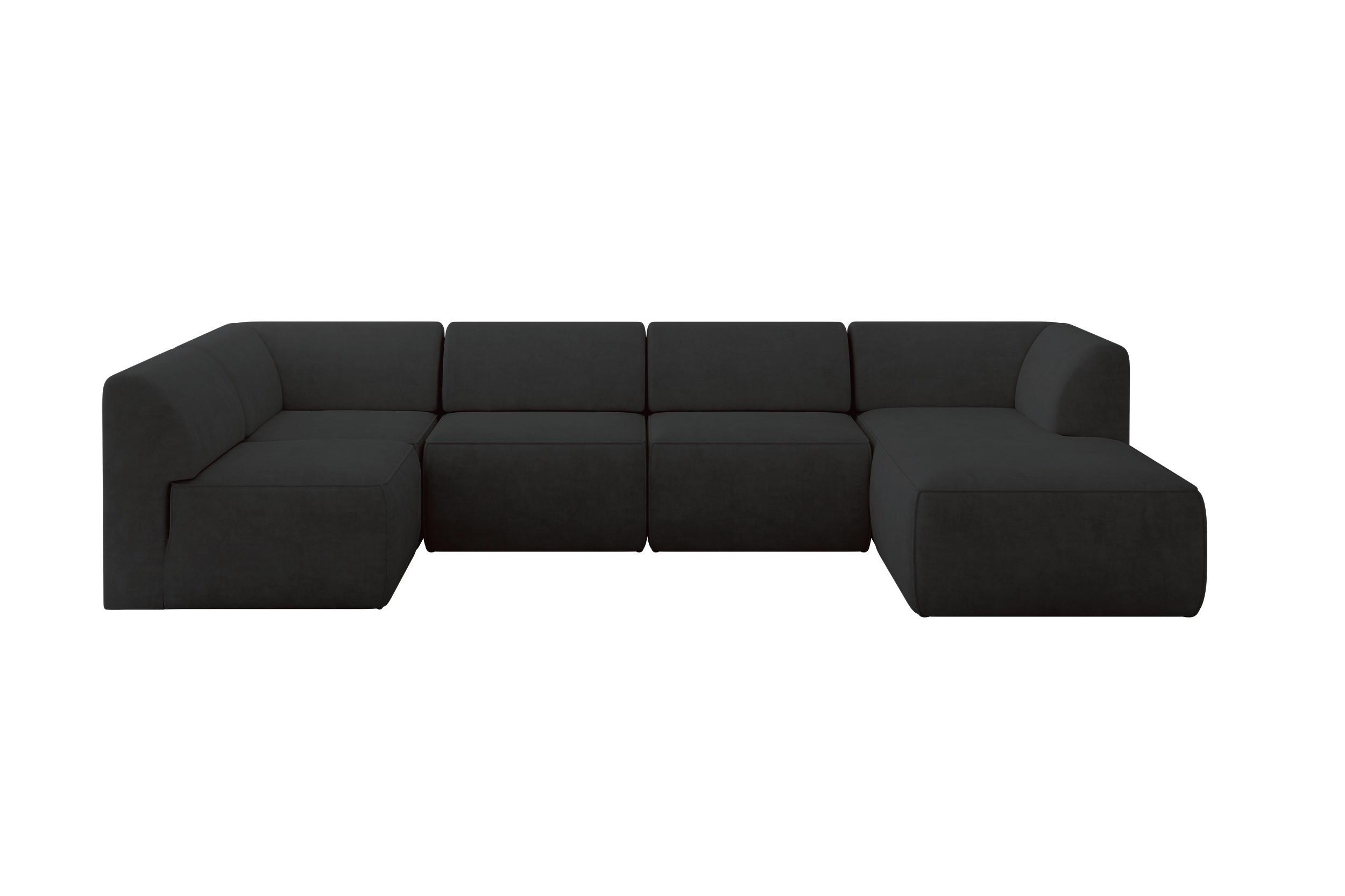 WOHNLANDSCHAFT Ottomane Rechts MOVO-L 345x180x78 cm Schwarz Velours - Schwarz, Holzwerkstoff/Kunststoff (345/78/180cm) - ALTDECOR