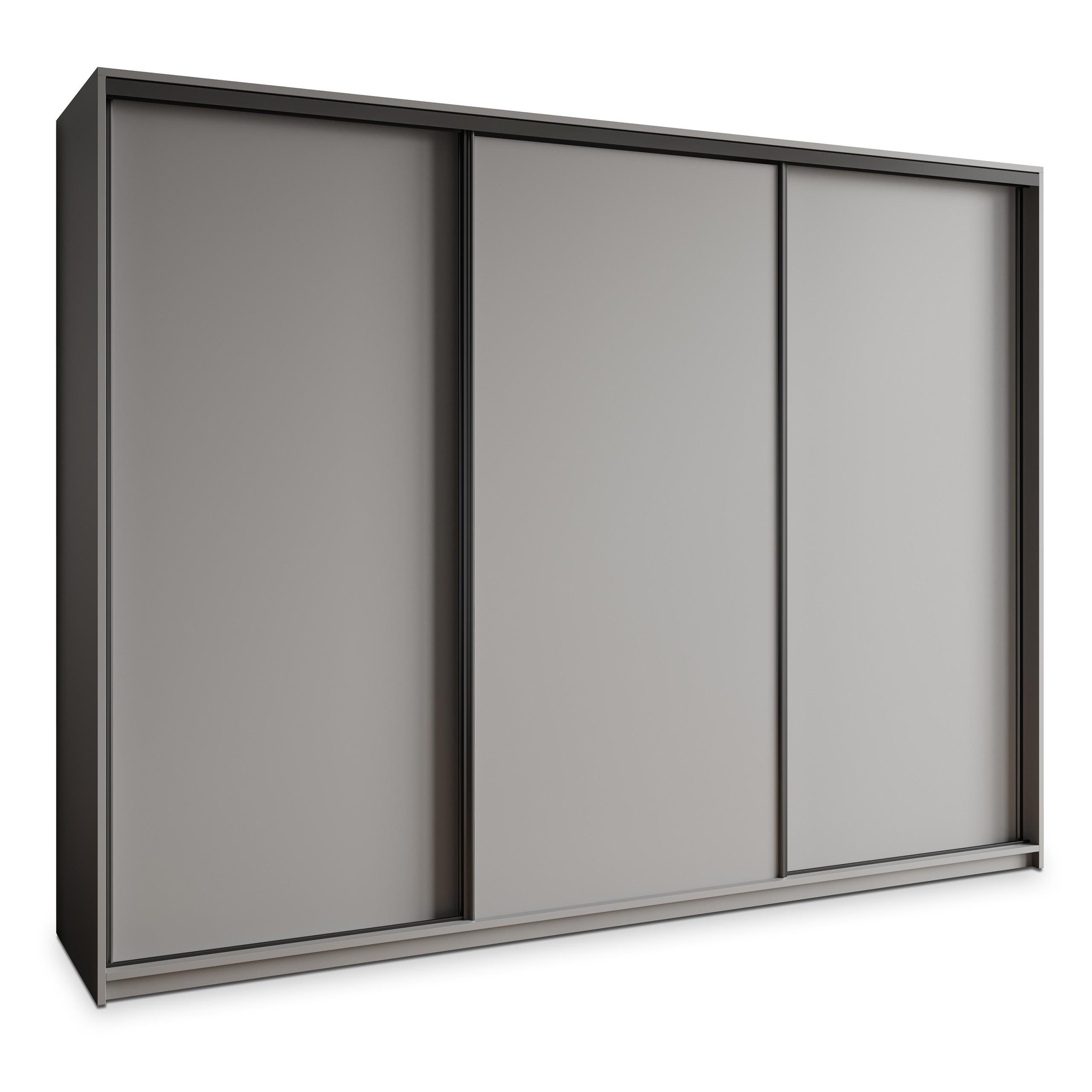 SCHWEBETÜRENSCHRANK NISSE 250/205/60 cm 3-türig mit Schubladen Graphitfarben - Graphitfarben/Schwarz, Holzwerkstoff (250/205/60cm) - MASSENO