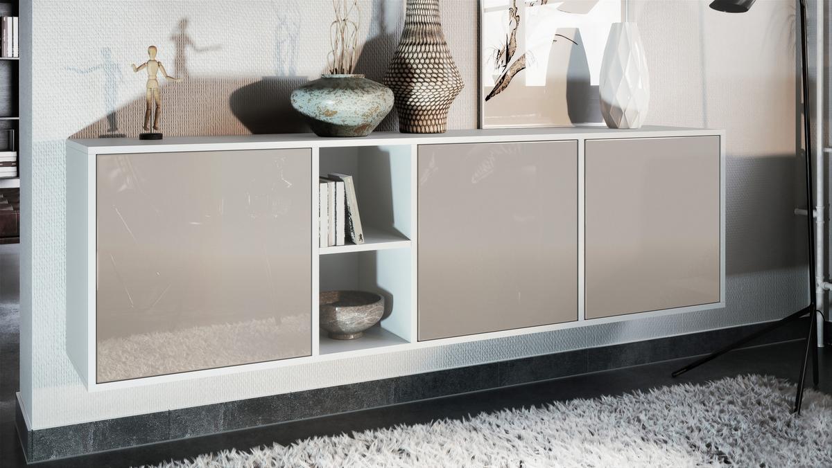 SIDEBOARD Cuba Türen in Sandgrau Hochglanz - Sandfarben, Holzwerkstoff (182/53/35cm) - Vladon
