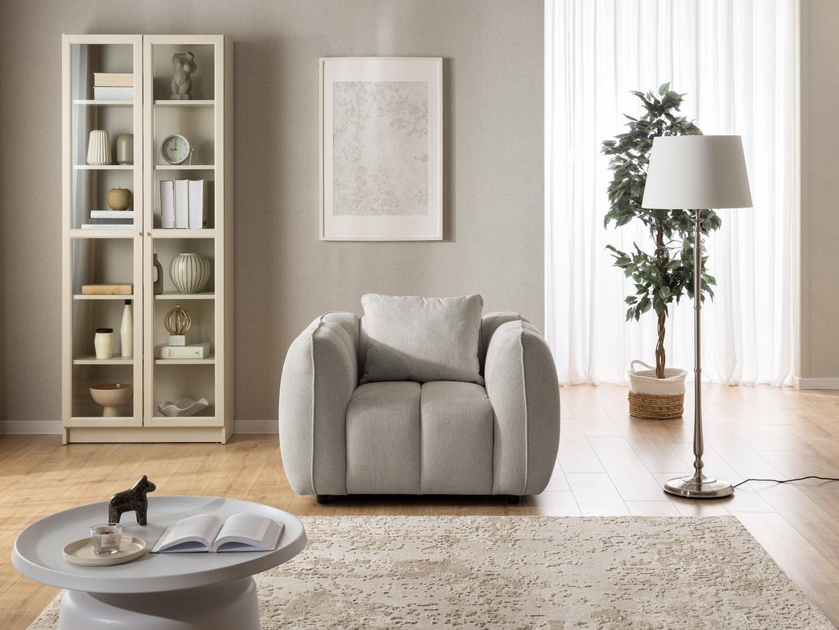 SESSEL Nubira in tief gesteppter Bubble-Optik aus weichem Taupe Strukturstoff im modernen Design - Taupe/Schwarz, Holz/Kunststoff (115/69/89cm) - S-Style Möbel