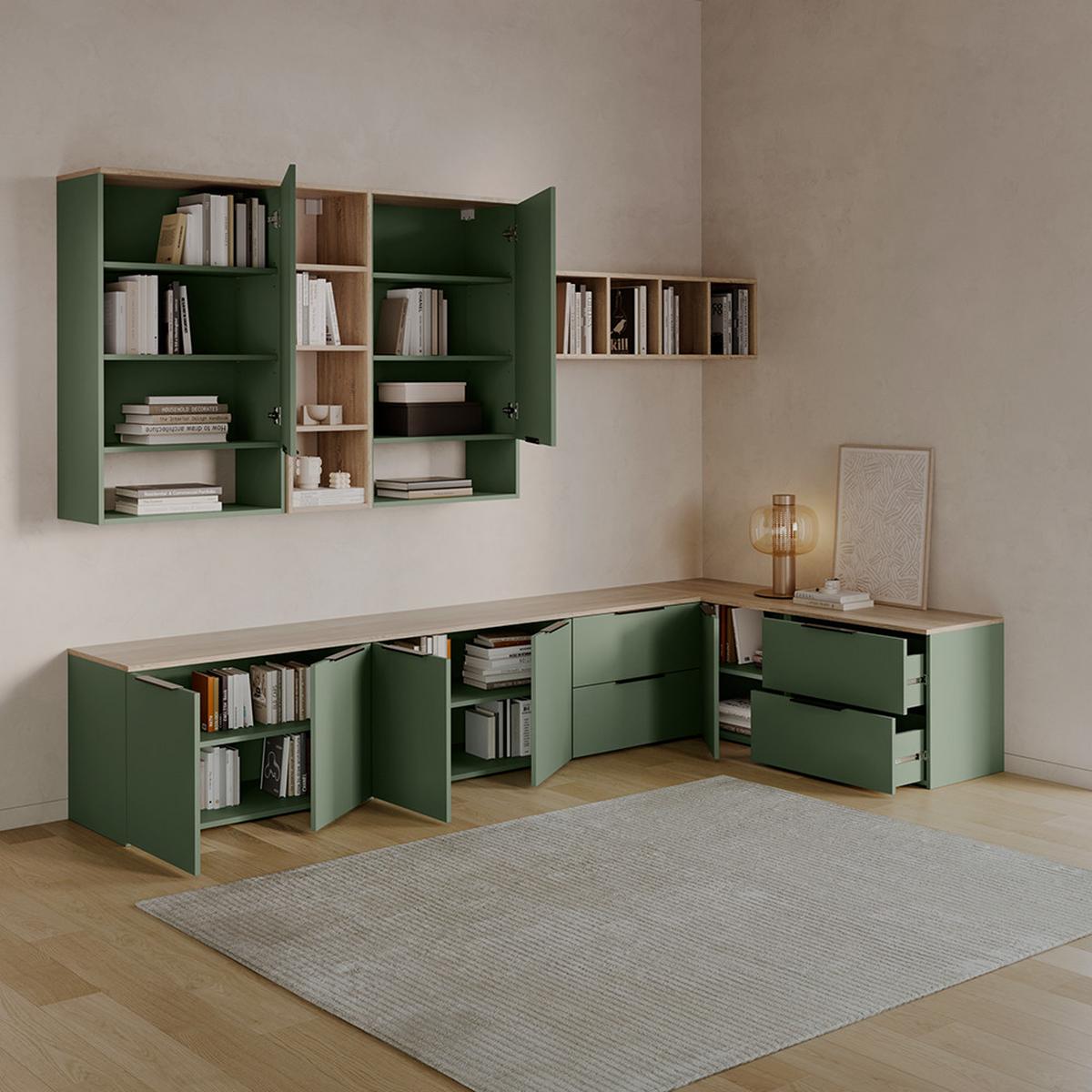 WOHNWAND Piave Grün 5 Teile - Grün, Holzwerkstoff (80/50/40cm) - Livinity®