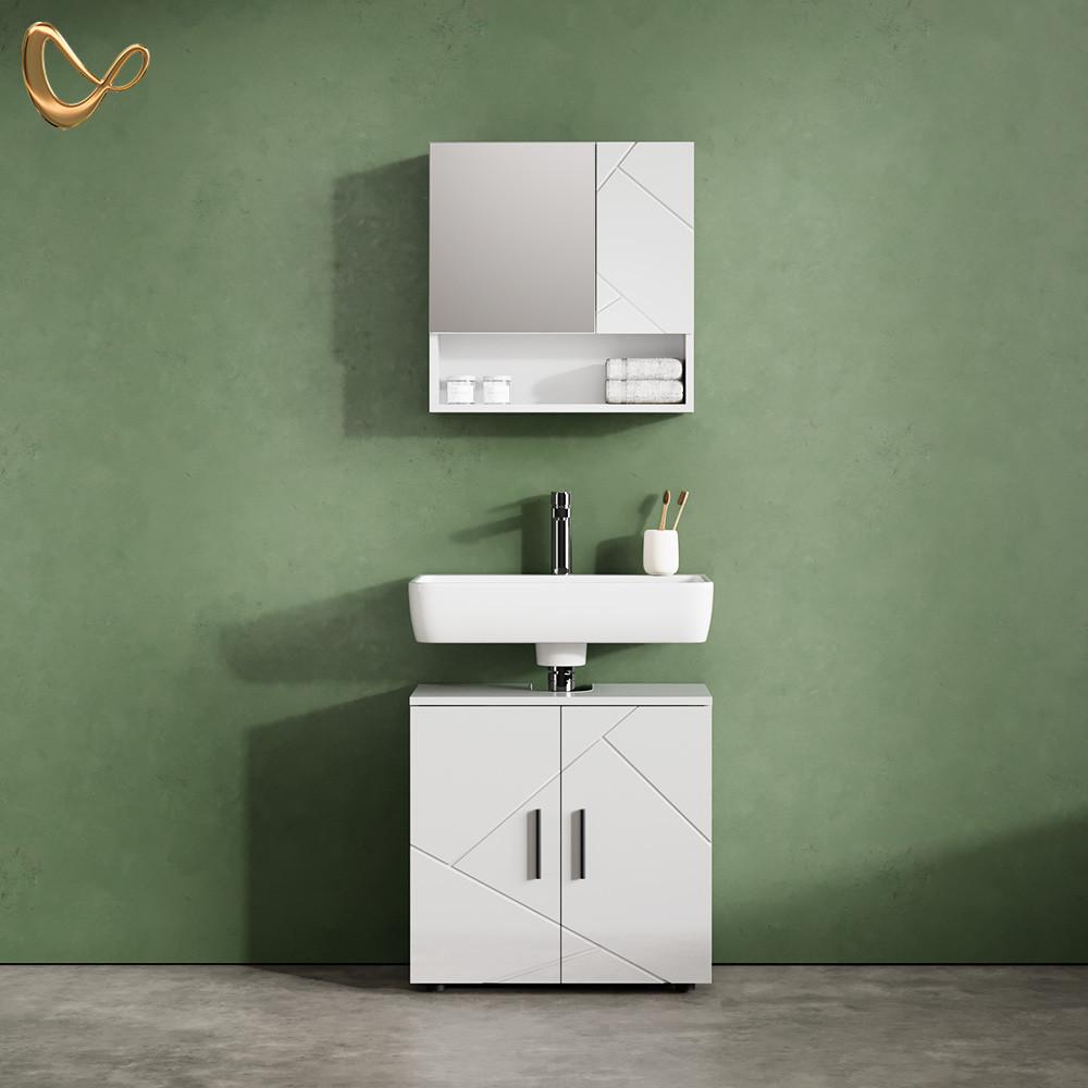 BADMÖBEL-SET Ronco Weiß Hochglanz 2 Teile, Unterschrank 60 cm - Weiß Hochglanz, Holzwerkstoff (60/81/30cm) - Livinity®