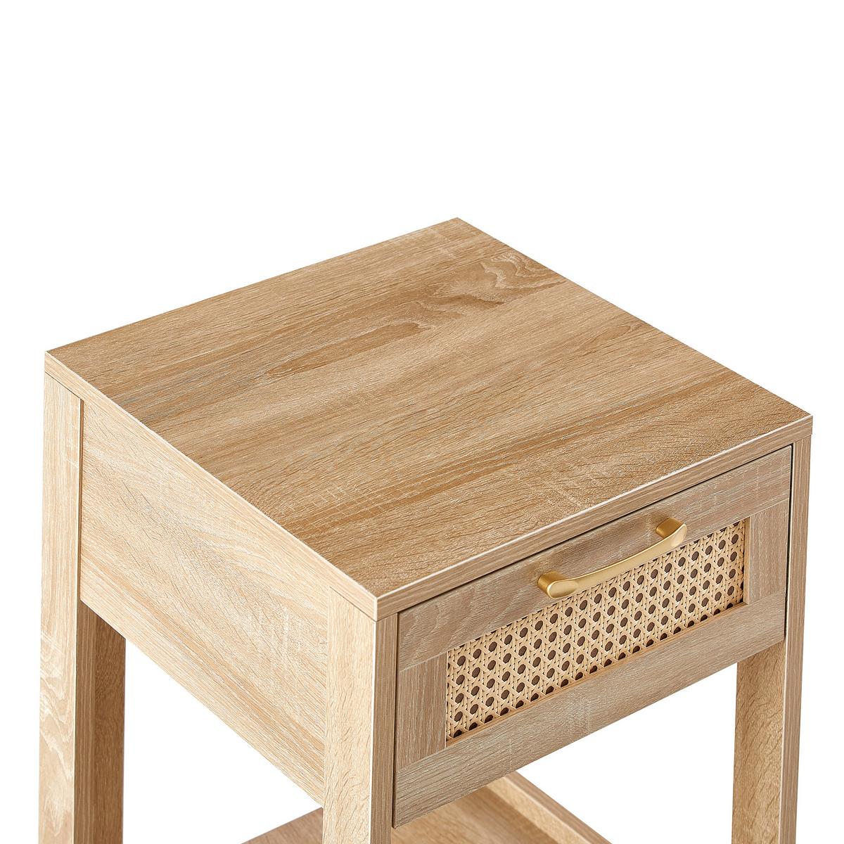 NACHTTISCH mdf rattan naturholzoptik mit schublade - Naturfarben, Holzwerkstoff (40/55/40cm) - Urban Meuble