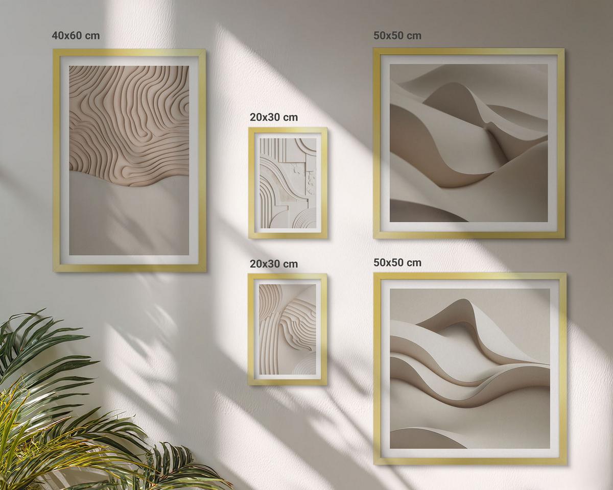 BILDER SET 5er Set - 50x50 cm & 20x30 cm & 40x60 cm Goldrahmen - Abstrakte Wellen auf dem Sand - Goldfarben, Kunststoff (40/60cm) - TULUP