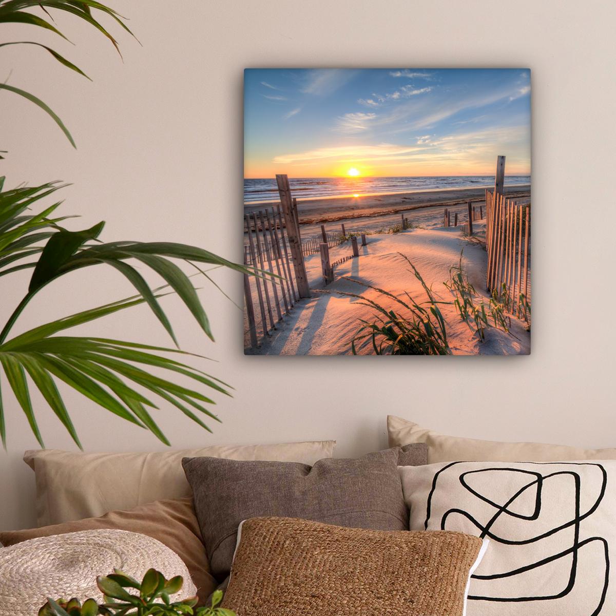 LEINWANDBILD Strand - Meer - Düne - Sonnenuntergang - Landschaft Wandbild Wohnzimmer 50x50 cm - Beige, Textil (50/50cm) - MuchoWow
