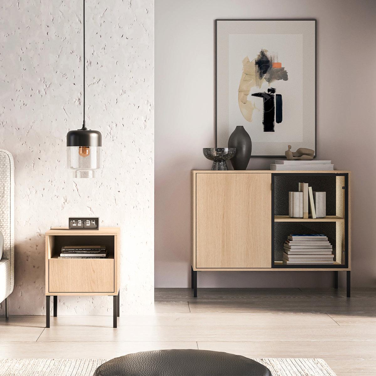NACHTTISCH Paige Holz und Schwarz - Braun, Holzwerkstoff (40/53/34cm) - Petits-meubles