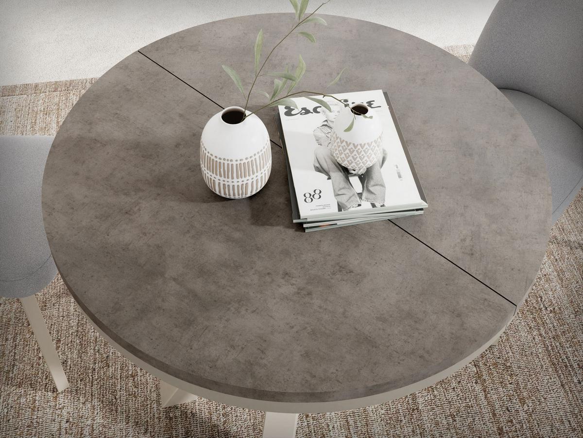 ESSTISCH Clara Grau-Beige runder ausziehbarer, Dunkelgrauer Chicago Beton 100-180/100/76 cm - Greige/Dunkelgrau, Holzwerkstoff/Metall (100/176/76cm) - WFL GROUP