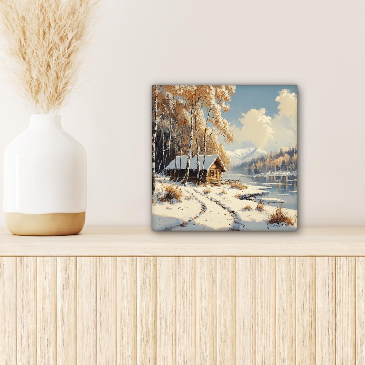 LEINWANDBILD Winter - Schnee - Zuhause - Natur Deko Wohnzimmer 20x20 cm - Hellbraun, Textil (20/20cm) - MuchoWow