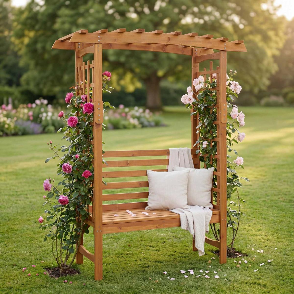 ROSENBOGEN MIT SITZBANK Braun - Braun, Holz (160/201/60cm) - MCW