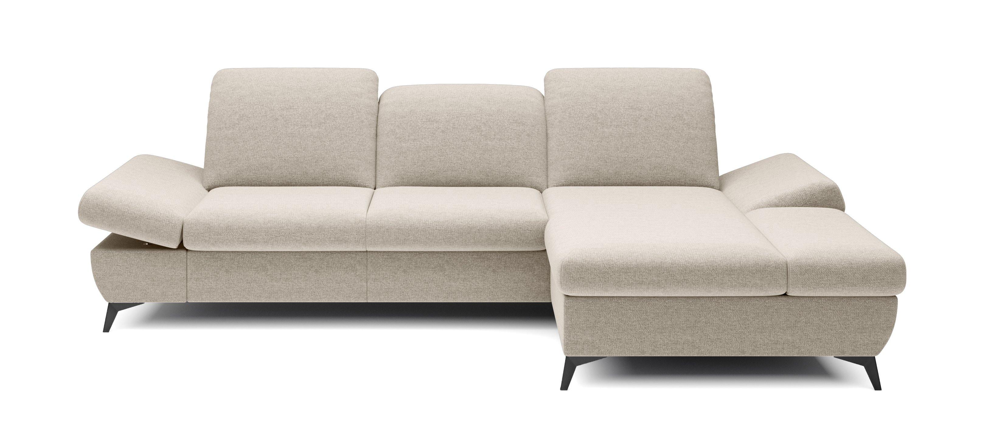 ECKSOFA FELICE R-S Creme Geflochtener Stoff mit Schlaffunktion - Creme, Holz (284/166cm) - MASSENO