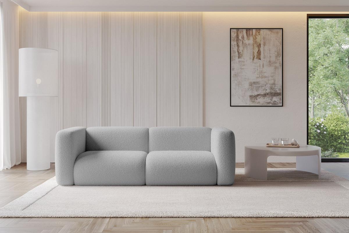 MODULARES Sofa 2-SITZER MIRA-S1 228x89x70 Hellgrau cm Bouclé - Silberfarben/Hellgrau, Holzwerkstoff/Kunststoff (228/70/89cm) - ALTDECOR