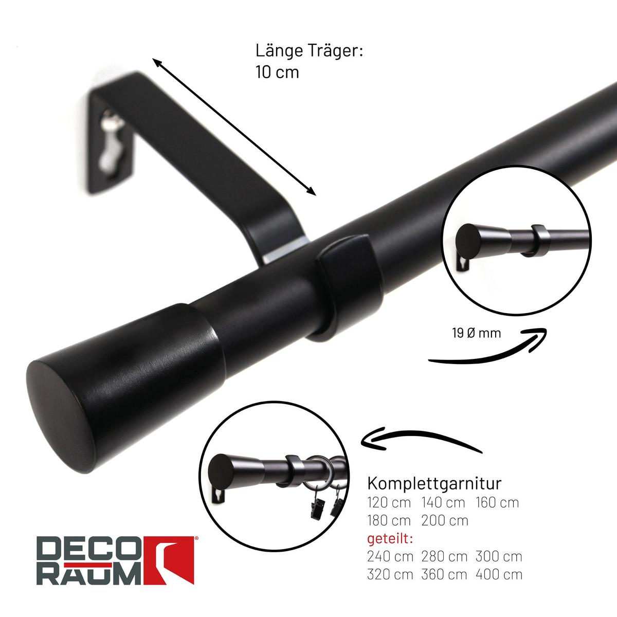 GARDINENSTANGE 1-lauf Wandmontage Kegel 140cm - Schwarz, Metall (140cm) - Deco-Raum