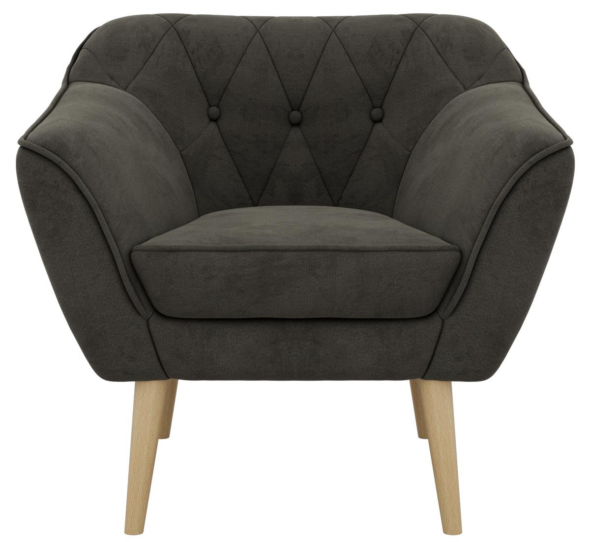 SESSEL PIRS - Dunkelgrau Velvet - Holzbeine - Dunkelgrau/Buchefarben, Holzwerkstoff/Textil (80/75/74cm) - MKS