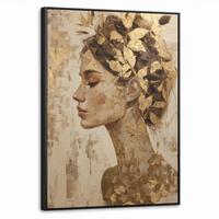 LEINWAND Bilder mit Rahmen - Frau - Gold - Abstrakt - Textur - 50x70 - Goldfarben, Textil (50/70cm) - MuchoWow