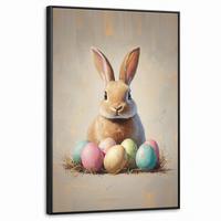LEINWAND Bilder mit Rahmen - Osterhase - Pastell - Eier - 60x90 - Beige, Textil (60/90cm) - MuchoWow