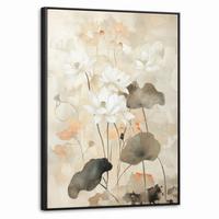 LEINWAND Bilder mit Rahmen - Blumen - Japandi - Wabi sabi - 50x70 - Sandfarben, Textil (50/70cm) - MuchoWow