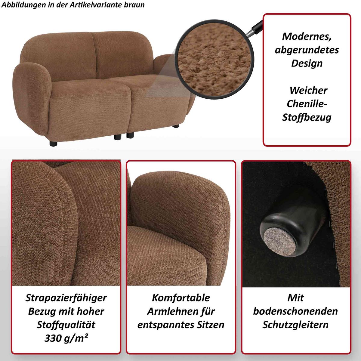 2ER-SOFA Cremeweiß - Creme, Textil (148/77/79cm) - MCW