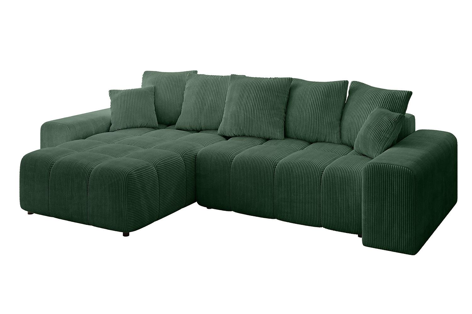 ECKSOFA Ottomane links ENIL-L 297x189x68 Grün Cord - Grün, Holzwerkstoff/Kunststoff (297/189cm) - ALTDECOR