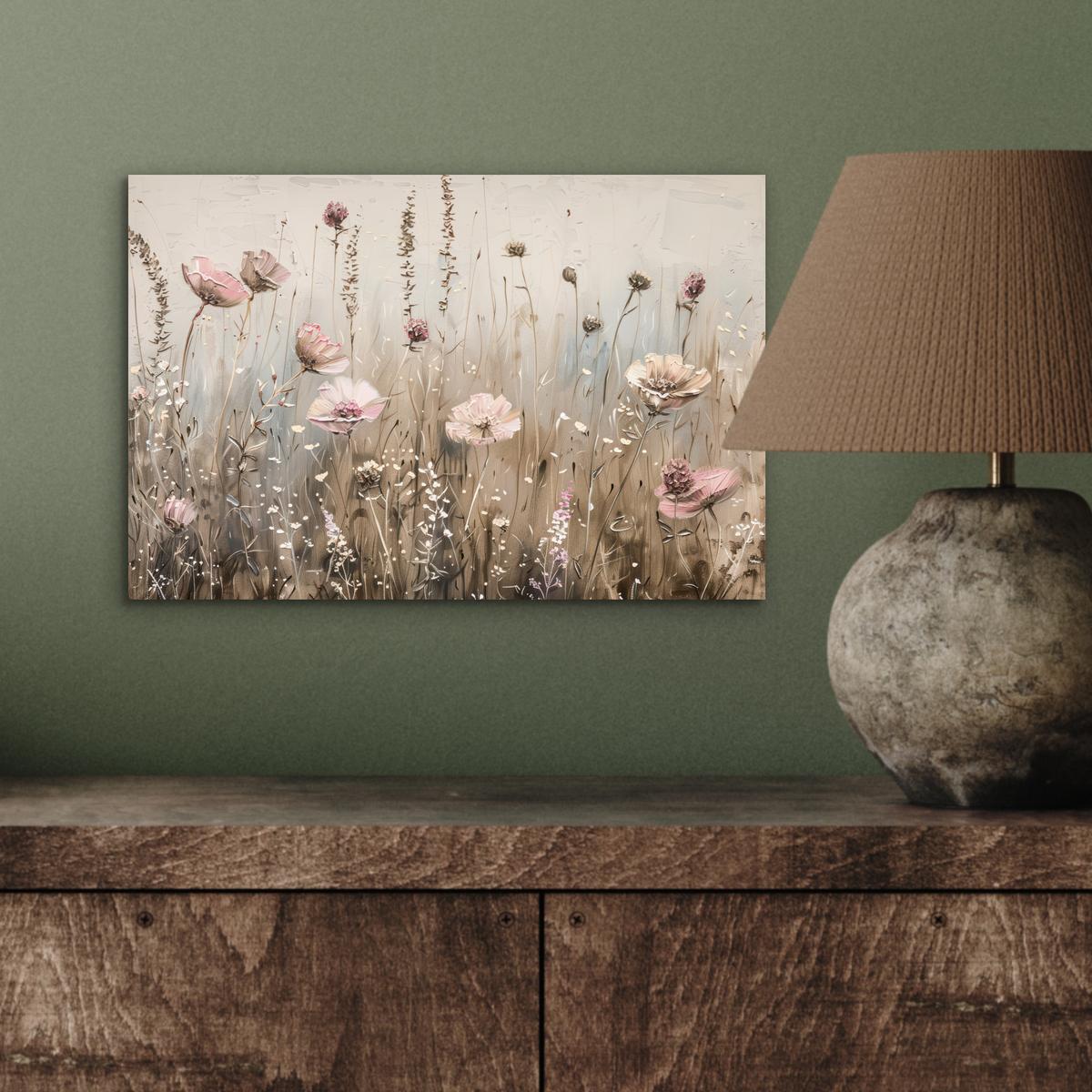 METALLBILD Blumen - Rosa - Modern - Beige 30x20 cm - Beige, Metall (30/20cm) - MuchoWow