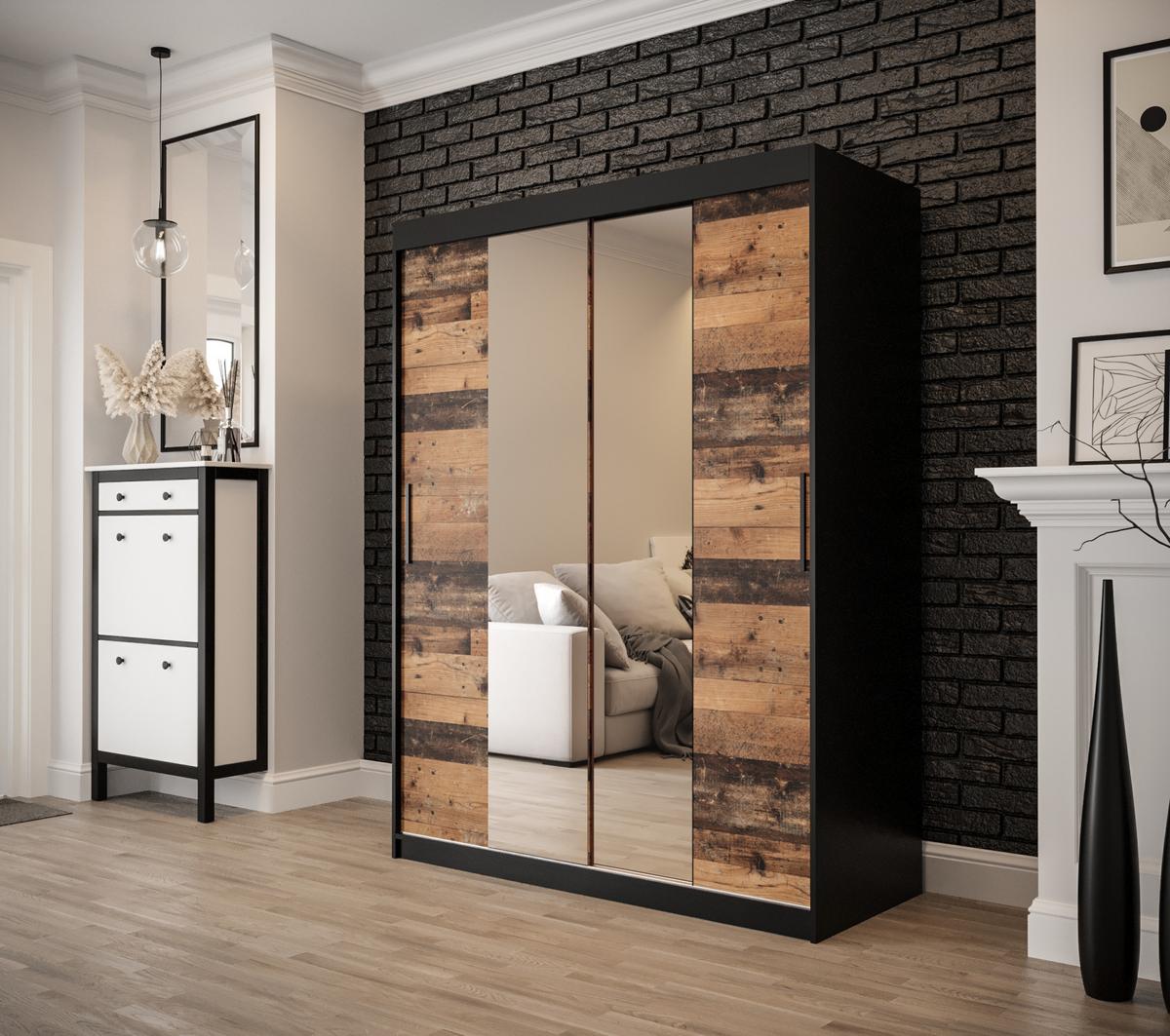 SCHWEBETÜRENSCHRANK 200/150/62 2-türig - Eichefarben/Schwarz, Holz/Kunststoff (150/200/62cm) - MÖBEL KRYSPOL