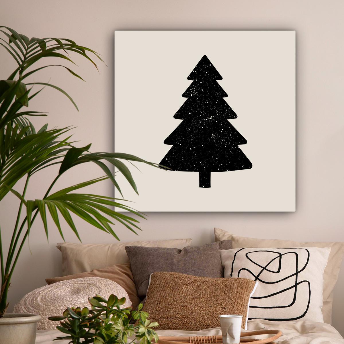 LEINWANDBILD Weihnachtsbaum - Schwarz - Urlaub - Beige Deko Groß 90x90 cm - Schwarz, Textil (90/90cm) - MuchoWow