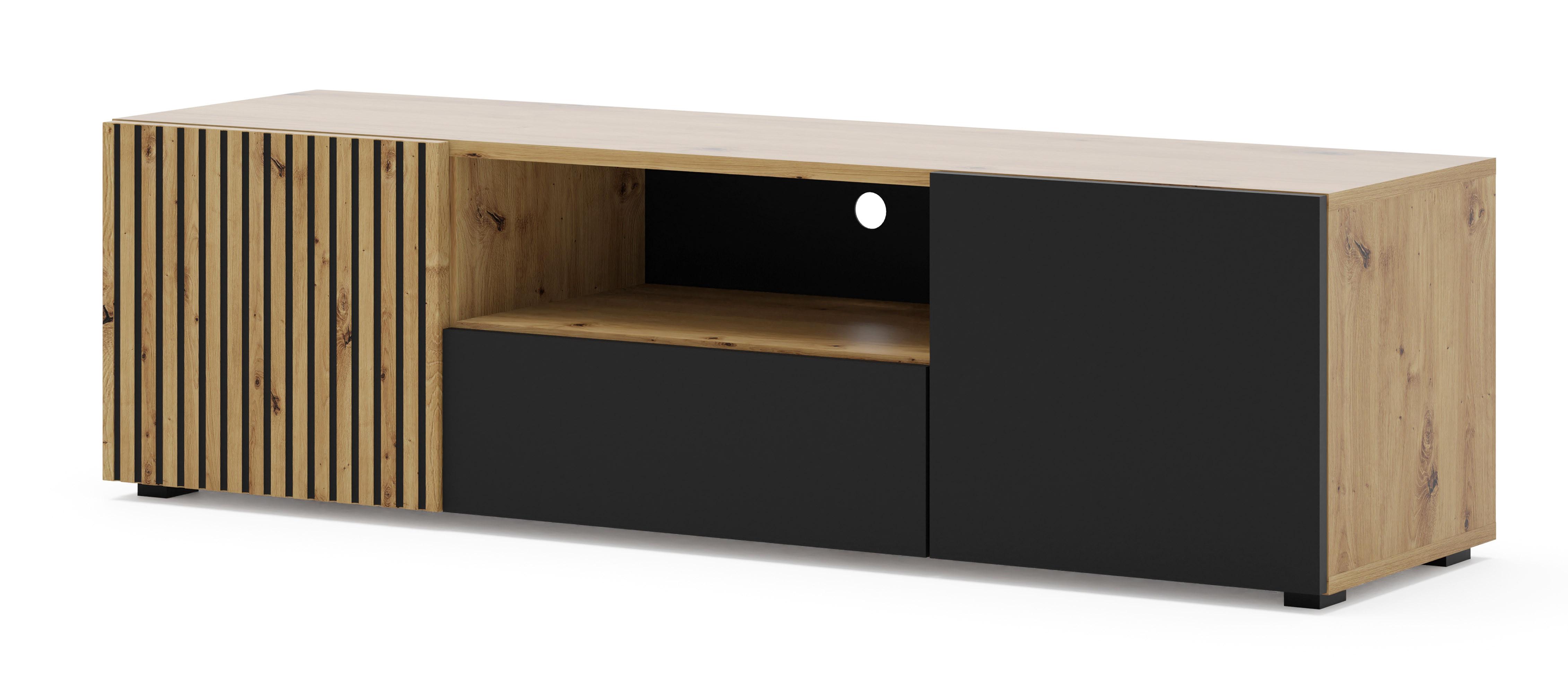 TV LOWBOARD Artisan Eiche, Schwarz 150/42/42 - Schwarz, Holzwerkstoff (150/42/42cm) - RAUMHIRSCH FURNITURE