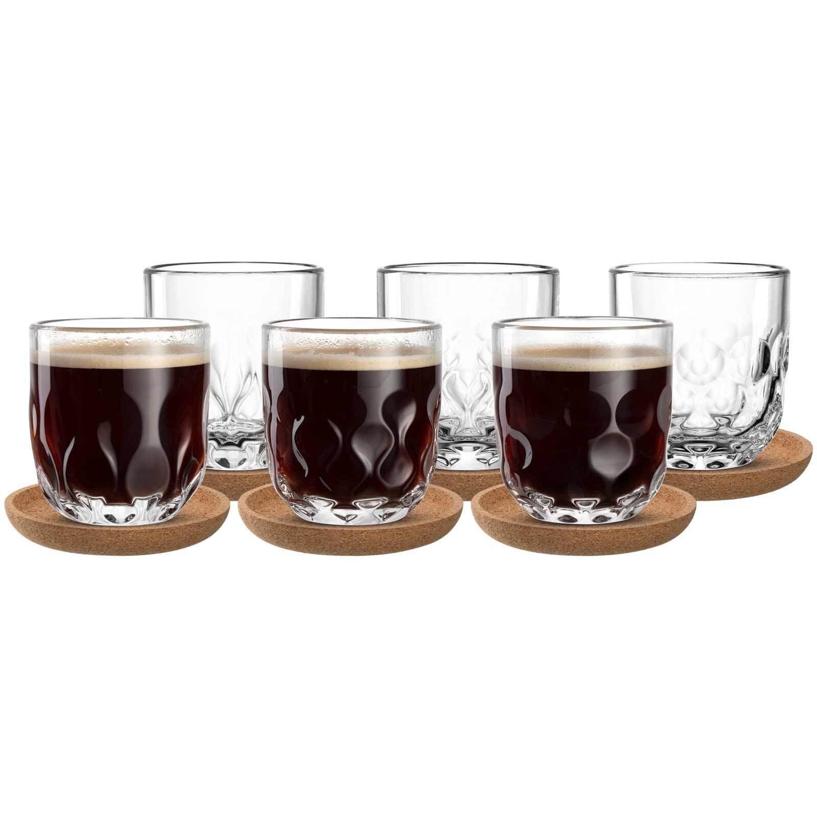 KAFFEEGLÄSER MIT UNTERSETZER Gocce transparent 220 ml 12-tlg. - Transparent, Glas (7.6/8.5/7.6cm) - Leonardo Living