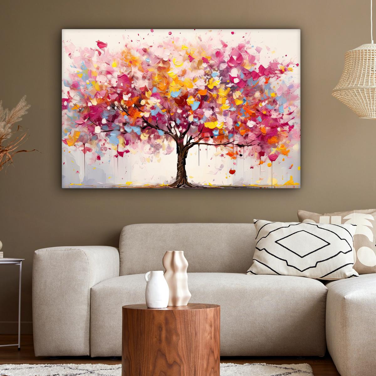 LEINWANDBILD Aquarell - Baum - Kunst - Abstrakt Groß 140x90 cm - Rosa, Textil (140/90cm) - MuchoWow