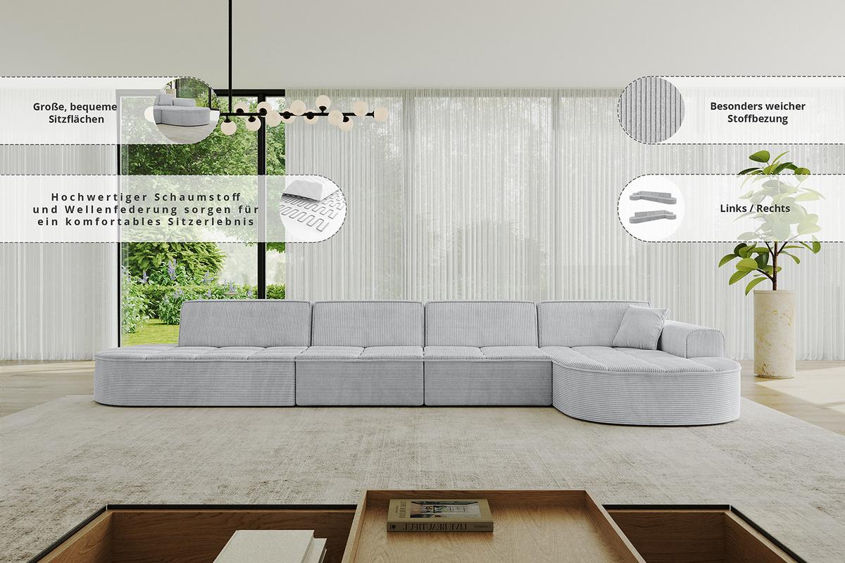ECKSOFA Ottomane Rechts TARO-L3 - 413x171x79,5 cm Beige - Beige, Holzwerkstoff/Textil (413/171cm) - ALTDECOR