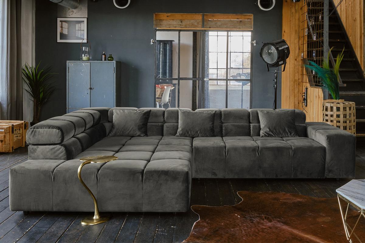 ECKSOFA MIT MOTORISCHEM SITZVORZUG NEVADA Grau Velvet Relaxfunktion - Schwarz/Grau, Textil (319/215cm) - KAWOLA