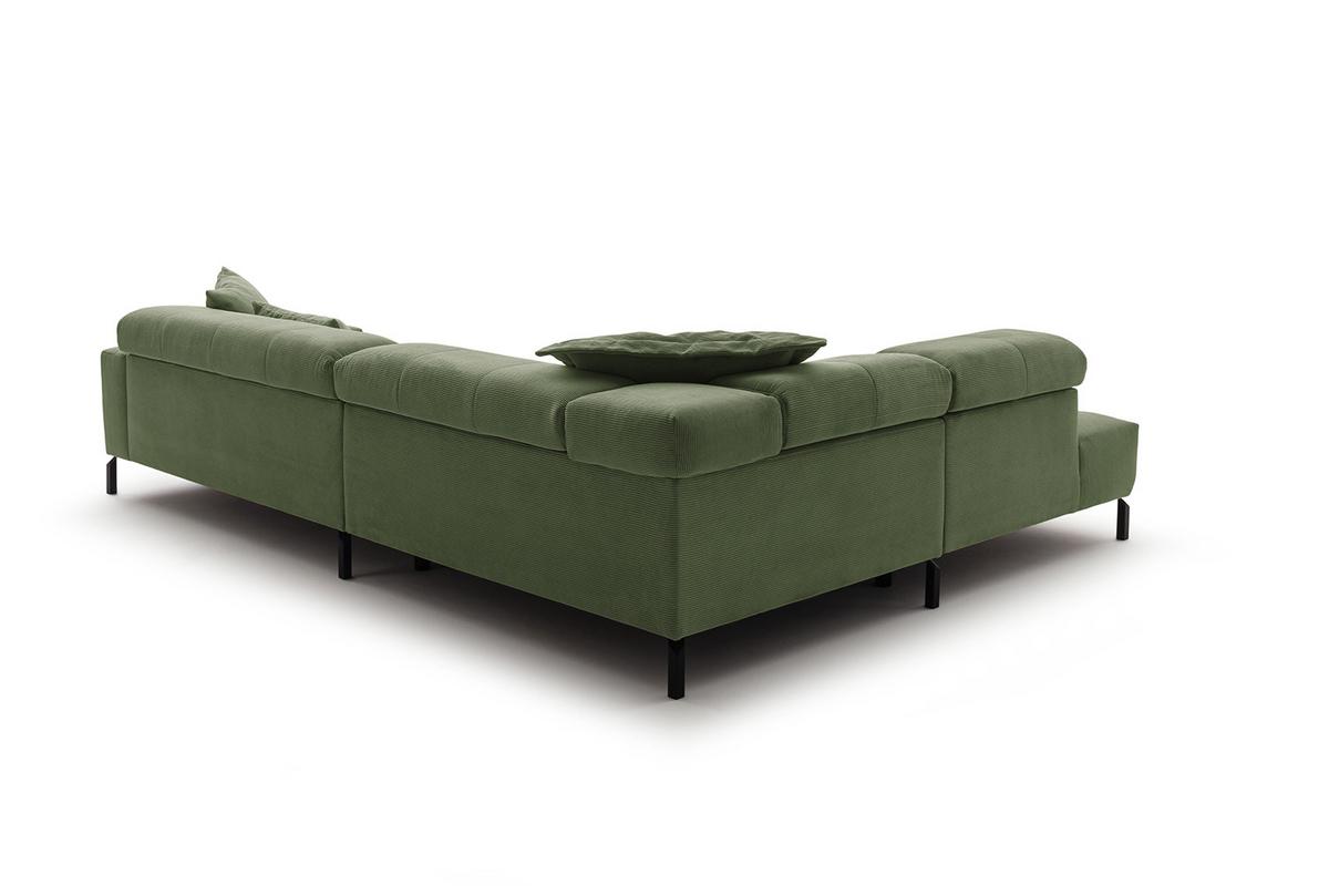 ECKSOFA OHIO Grün Cord - Schwarz/Olivgrün, Textil/Metall (311/219cm) - KAWOLA