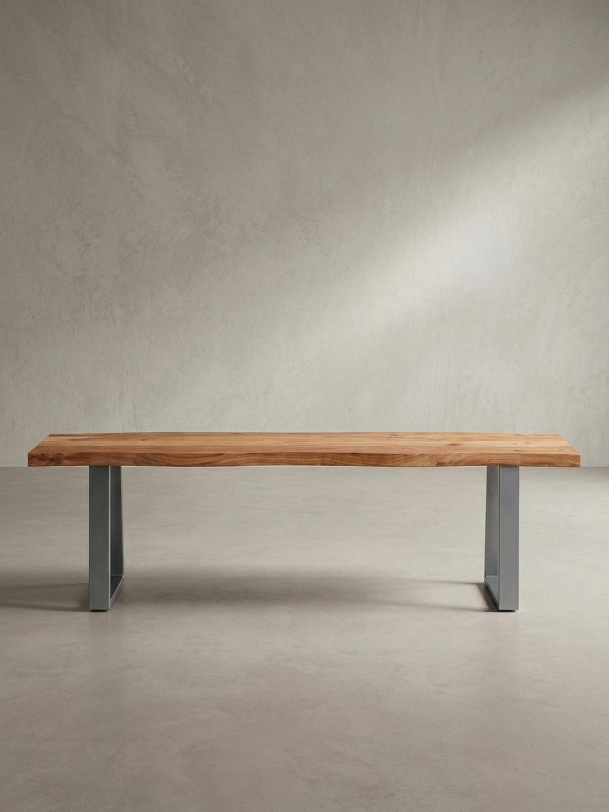 ESSZIMMERBANK Massivholz Metall Baumkante Chromgestell, Akazie 180x40x46 cm - Silberfarben/Braun, Holz/Metall (180/46/40cm) - KADIMA DESIGN