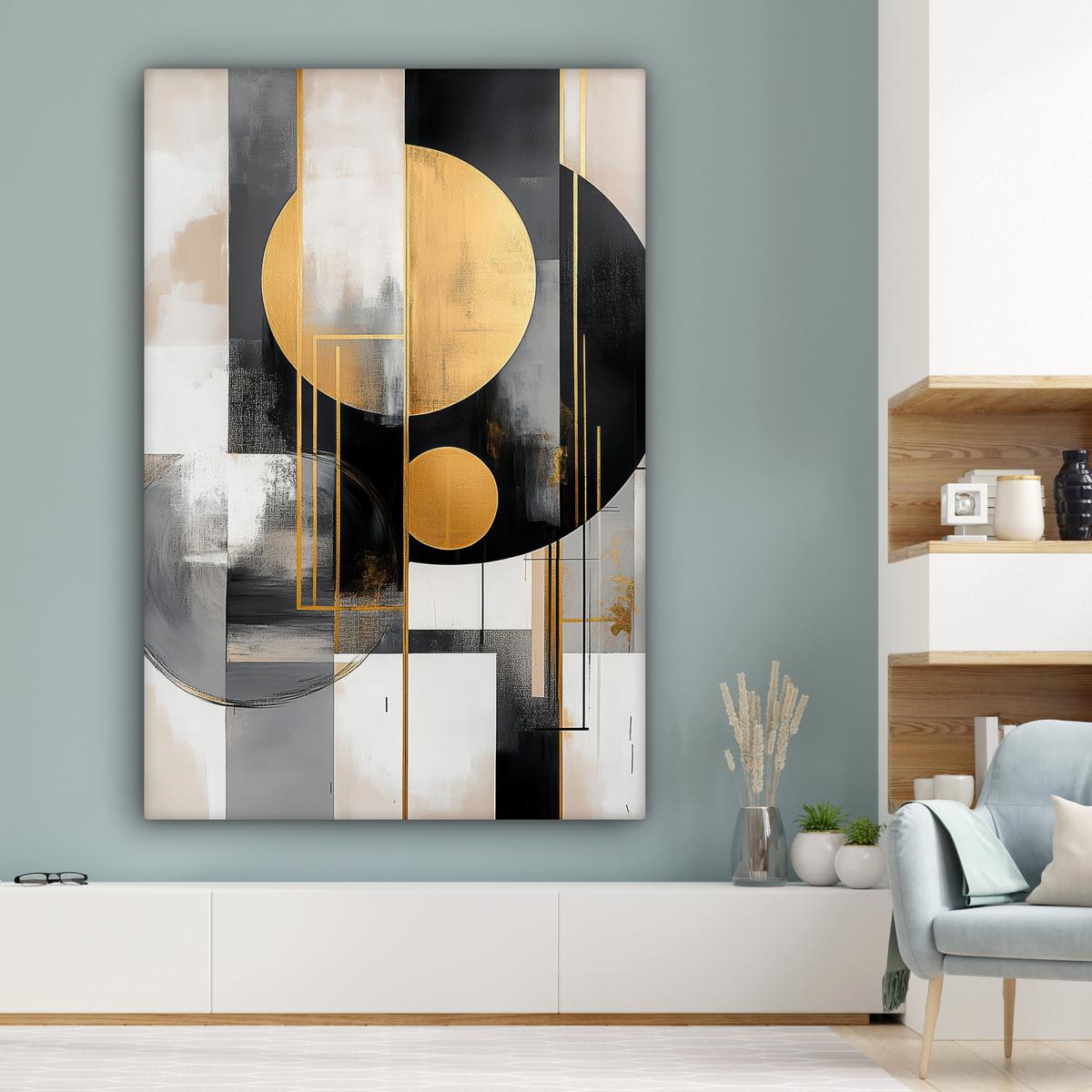 LEINWANDBILD Abstrakt - Gold - Silber - Formen - Ästhetisch - Modern Deko Groß 90x140 cm - Goldfarben, Textil (90/140cm) - MuchoWow