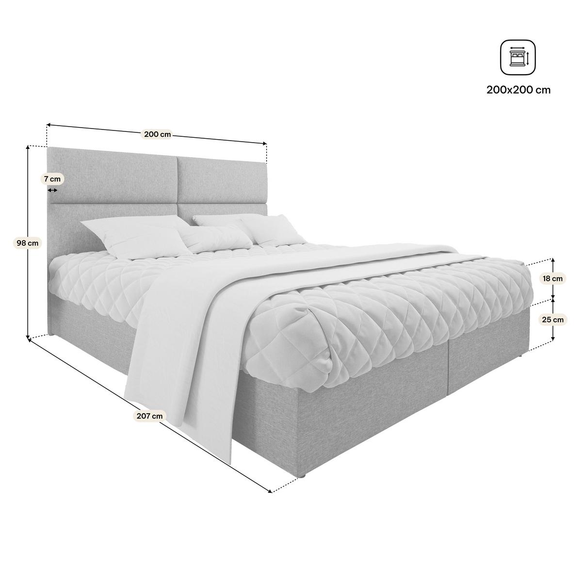 BOXBETT LONIS 200x200 cm mit Matratze und Topper, H2+H3 - Blau - Blau, Holz (200/200cm) - MASSENO