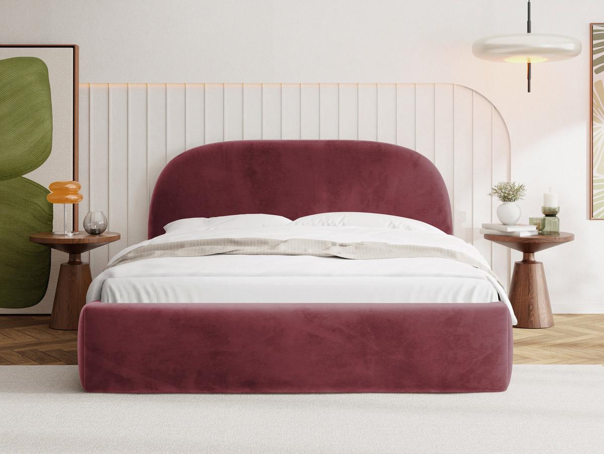 POLSTERBETT Puro mit Bettkasten, Bordeaux Samt 140 x 200 cm – mit Metall-Lattenrost - Bordeaux/Birkefarben, Kunststoff/Textil (140/200cm) - WFL GROUP