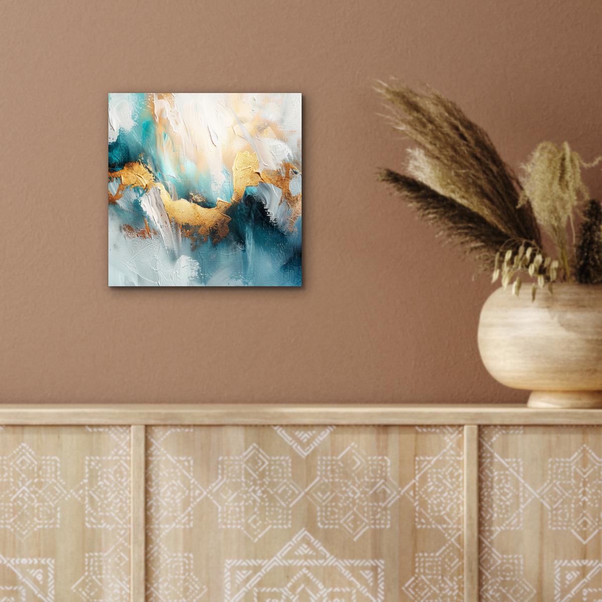 METALLBILD Abstrakt - Kunst - Gold - Blau 20x20 cm - Petrol, Metall (20/20cm) - MuchoWow