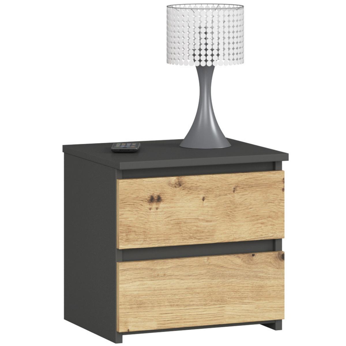 NACHTTISCH Graphit Grau, Eiche Artisan 40/40/35 - Eiche Artisan, Holzwerkstoff (40/40/35cm) - RAUMHIRSCH FURNITURE
