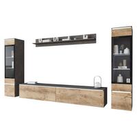 WOHNWAND Vera II mit weißer LED Beleuchtung - Braun/Grau, Holzwerkstoff (30/130/33cm) - MIRJAN24