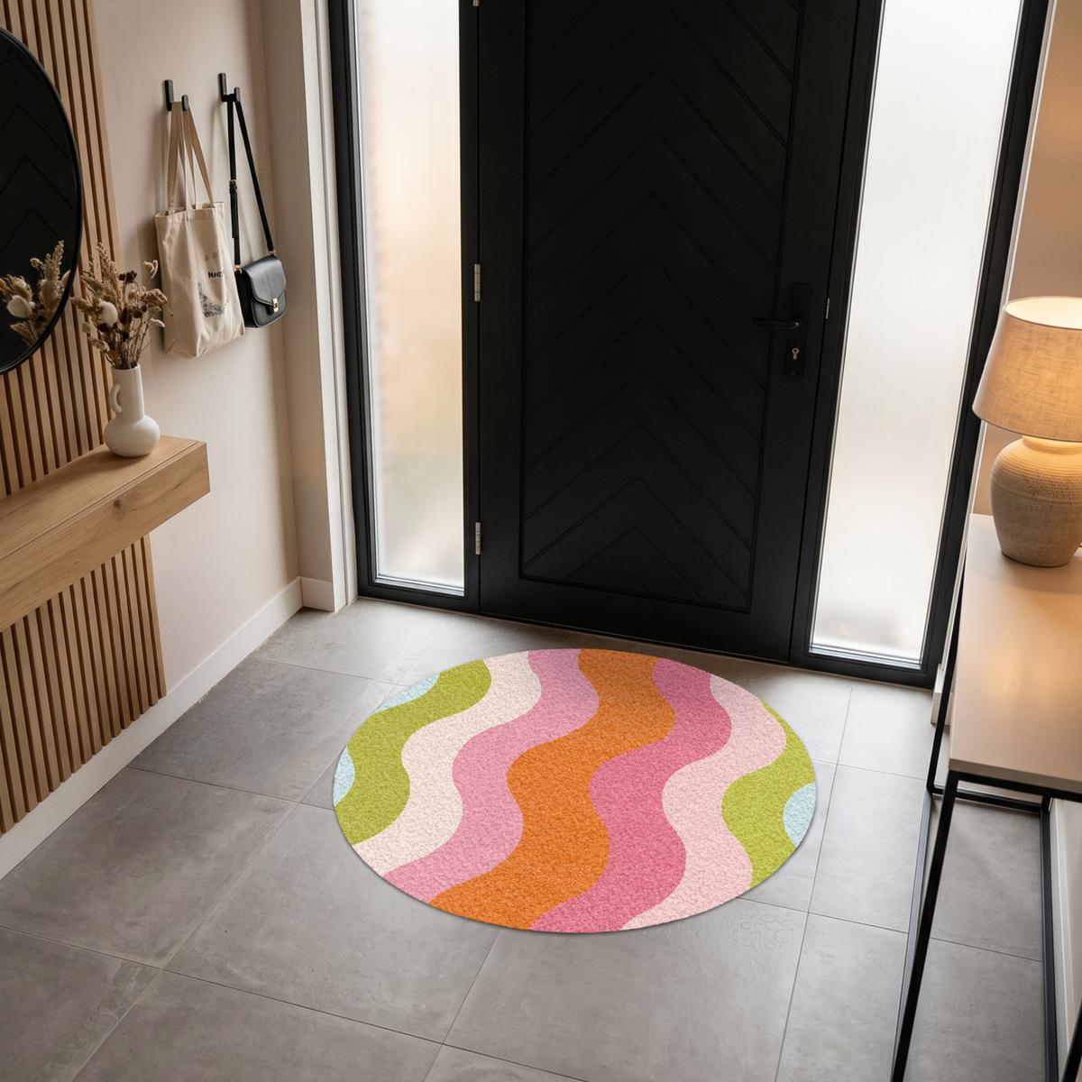 FUSSMATTE Bahnen - Wellen - Bunt - Vertikal Fußabtreter 120x120 cm - Multicolor, Kunststoff (120/0.4cm) - MuchoWow