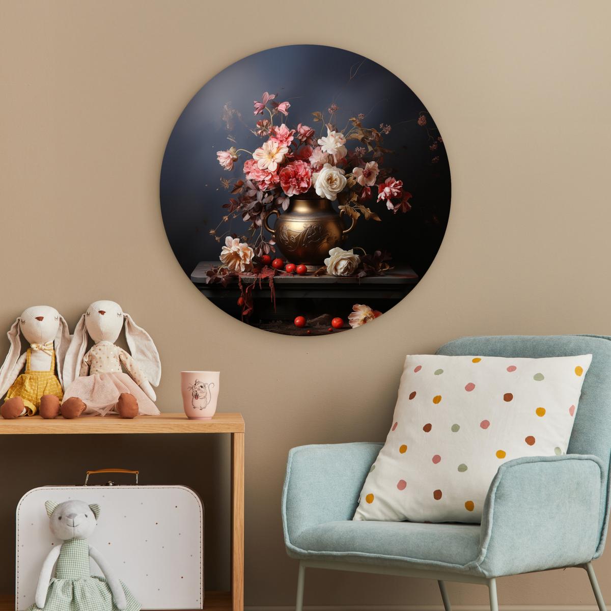 WANDBILD Stilleben - Blumen - Rosen - Blumenstrauß - Vase Wanddeko Schlafzimmer 60x60 cm - Dunkelbraun, Kunststoff (60/60cm) - MuchoWow