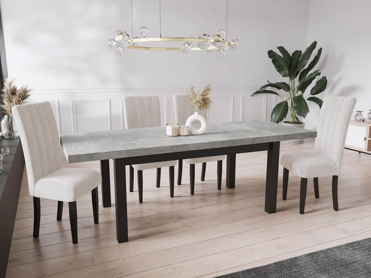 ESSTISCH Gemini rechteckig ausziehbar, Grauer Beton 170-250/90/78 cm - Hellgrau/Schwarz, Holz/Holzwerkstoff (90/250/78cm) - WFL GROUP