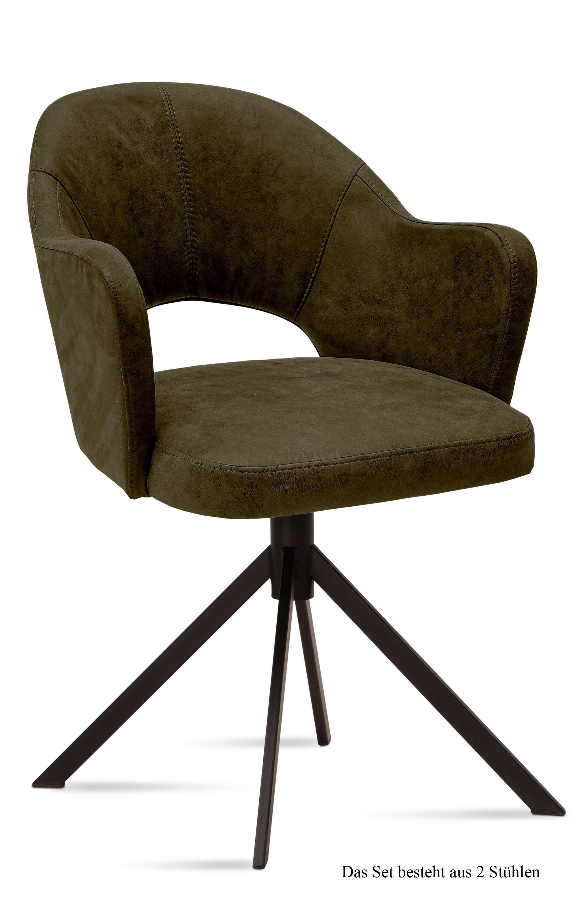 ARMLEHNSTUHL (2er-Set) Dunja 59x87x61 Schwarz/Khaki - Dunkelgrün/Schwarz, Kunststoff (61/87/59cm) - 58aufmkessel