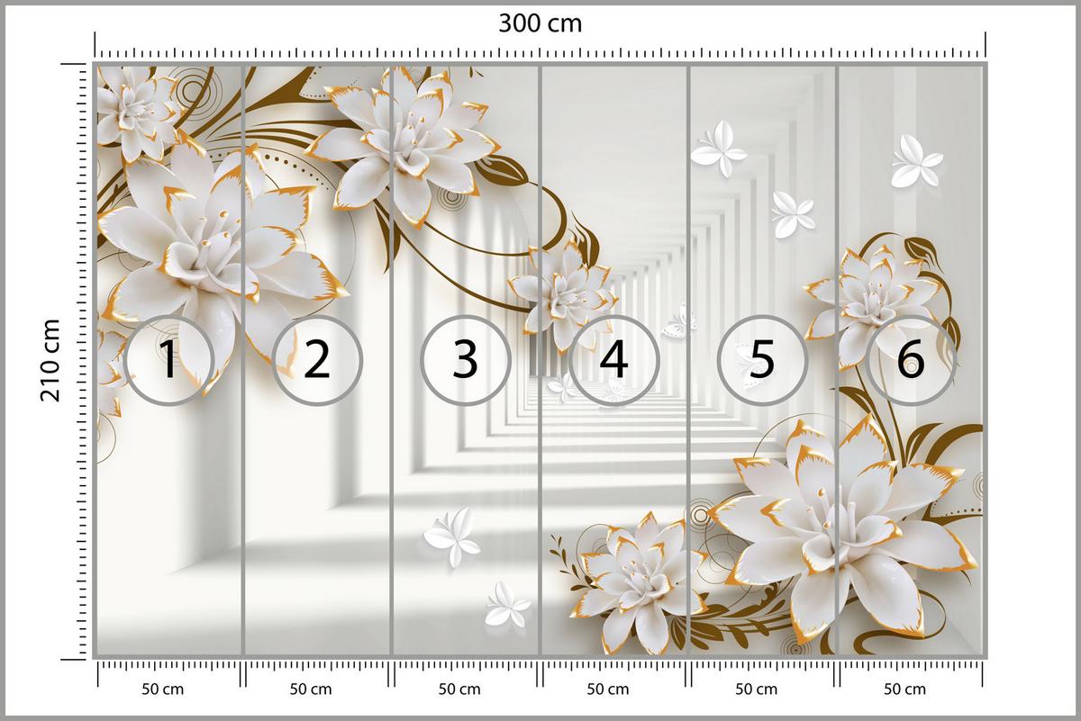 FOTOTAPETE für Wohnzimmer Abstrakter Blumen Tunnel Schmetterlinge 300x210 - Beige/Orange, Papier (300/210cm) - Muralo