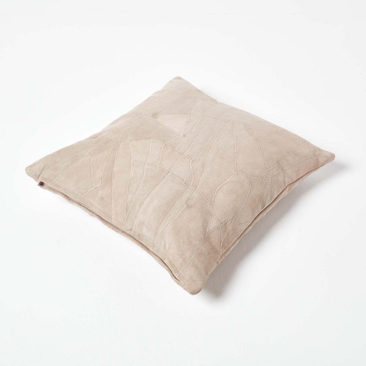 LEDERKISSEN Patchwork creme 45/45 cm - Creme, Leder/Textil (45/45cm) - Homescapes