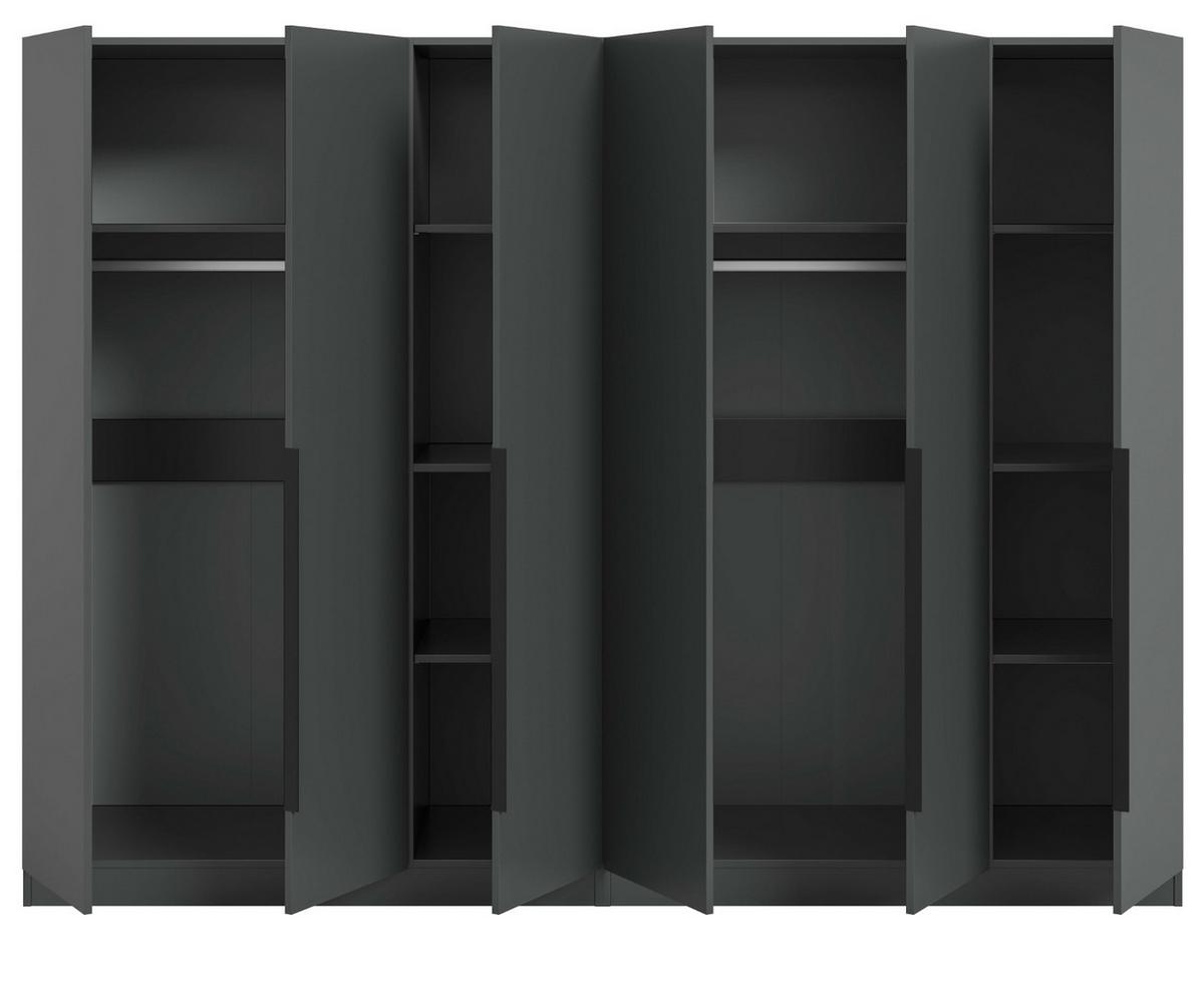 KLEIDERSCHRANK grau 6-türig 240 x 181 cm, Drehtürenschrank mit Kleiderstange - Schwarz/Grau, Holzwerkstoff/Kunststoff (240/181/52cm) - Inn.Furn